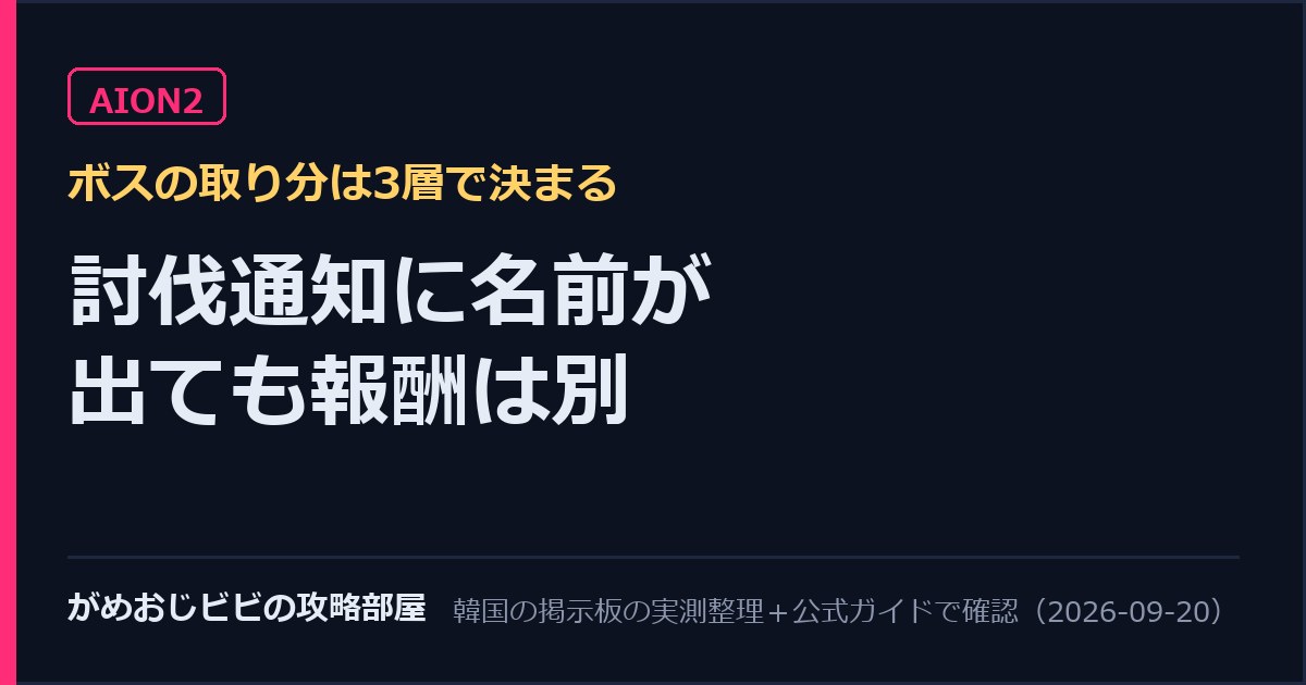 AION2のボスの取り分は個人・パーティ・フォースの3層で決まると示したサムネイル